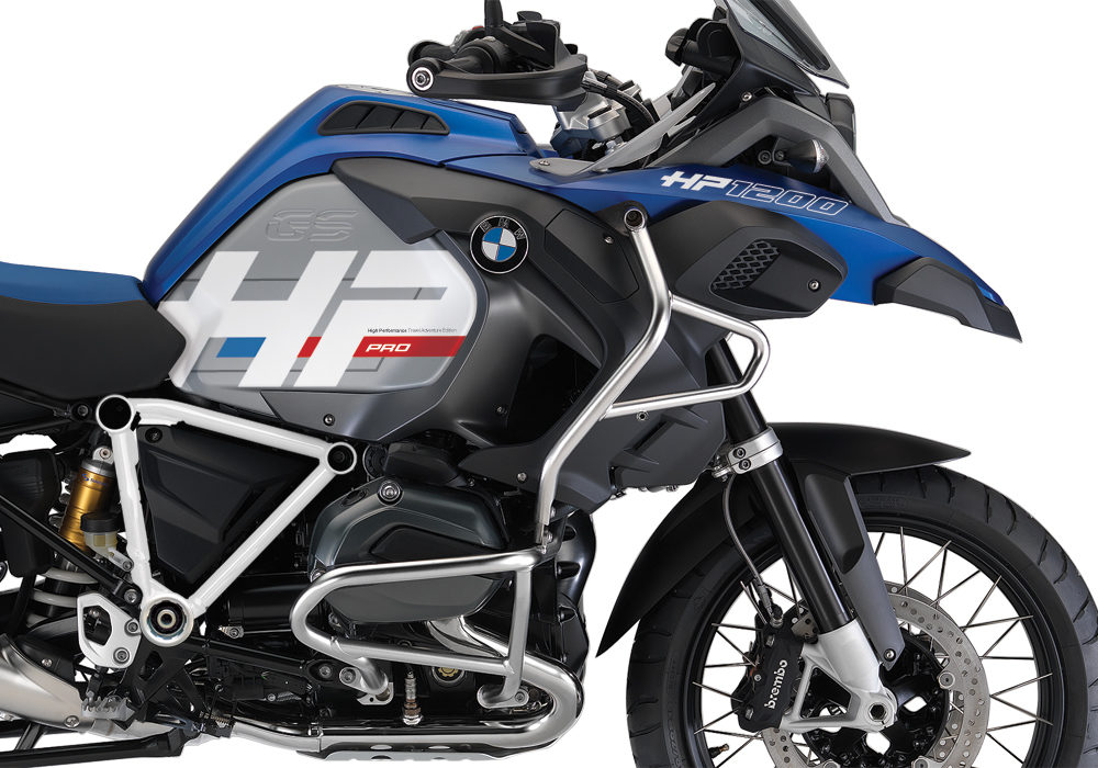 BKIT 3674 BMW R1200GS LC Adventure Racing Blue HP Edition Side Tank Fender Stickers with Pyramid Frame Panniers White 02