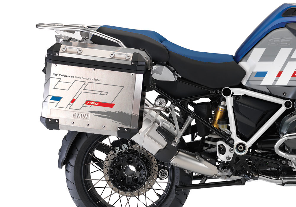 BKIT 3674 BMW R1200GS LC Adventure Racing Blue HP Edition Side Tank Fender Stickers with Pyramid Frame Panniers White 03