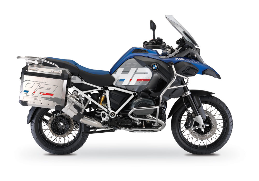 BKIT 3675 BMW R1200GS LC Adventure Racing Blue HP Edition Side Tank Fender Stickers with Full Frame Panniers White 01