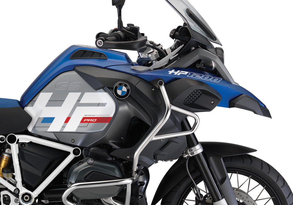 BKIT 3675 BMW R1200GS LC Adventure Racing Blue HP Edition Side Tank Fender Stickers with Full Frame Panniers White 02