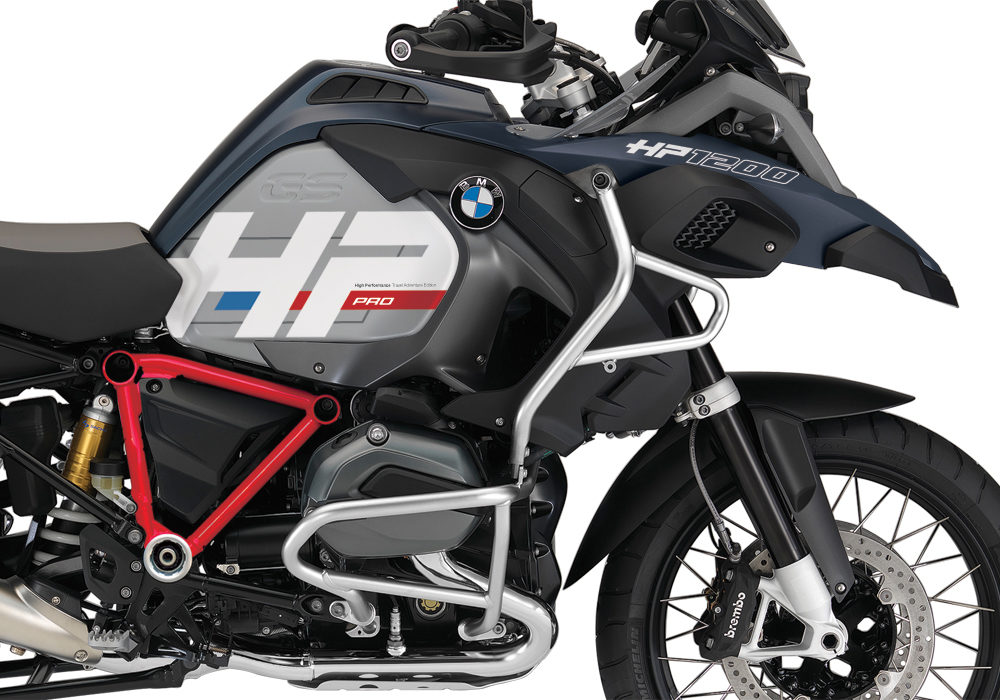 BKIT 3680 BMW R1200GS LC Adventure Ocean Blue HP Edition Side Tank Fender Stickers with Pyramid Frame Panniers Red 02