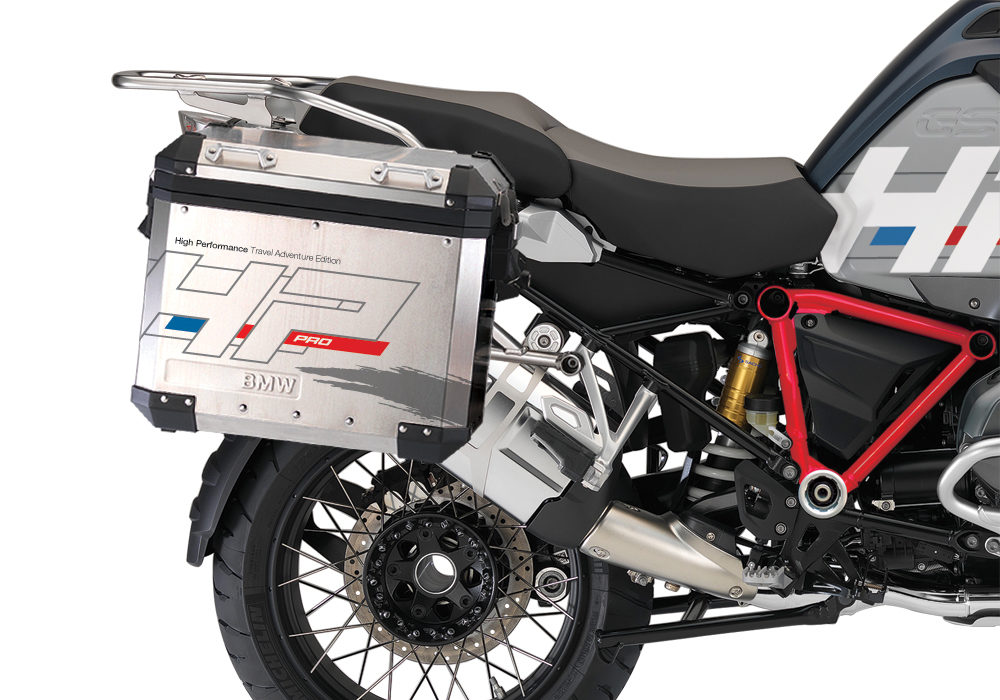 BKIT 3680 BMW R1200GS LC Adventure Ocean Blue HP Edition Side Tank Fender Stickers with Pyramid Frame Panniers Red 03
