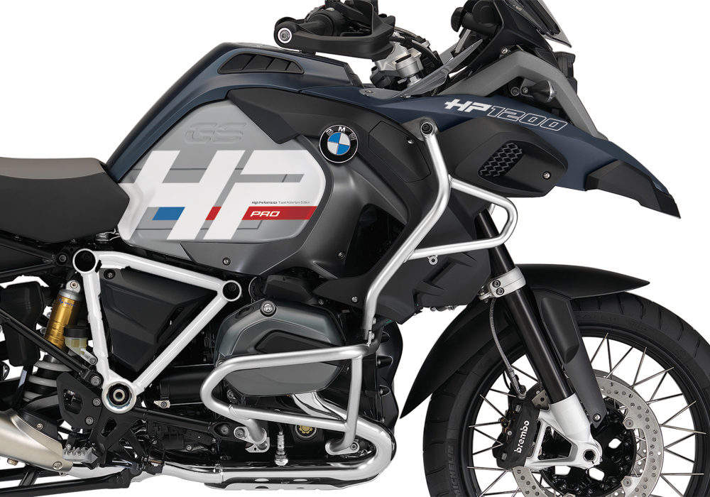 BKIT 3680 BMW R1200GS LC Adventure Ocean Blue HP Edition Side Tank Fender Stickers with Pyramid Frame Panniers White 02