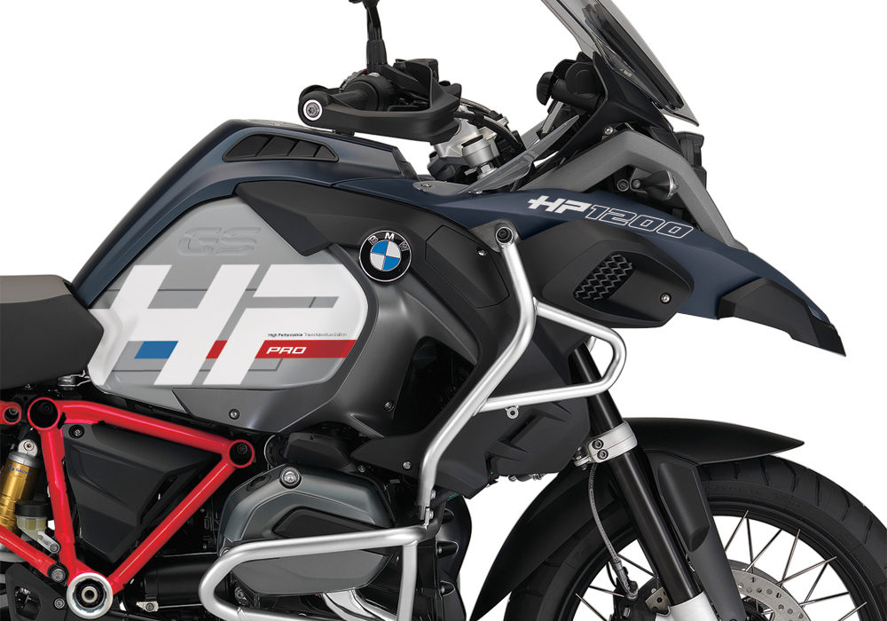 BKIT 3681 BMW R1200GS LC Adventure Ocean Blue HP Edition Side Tank Fender Stickers with Full Frame Panniers Red 02