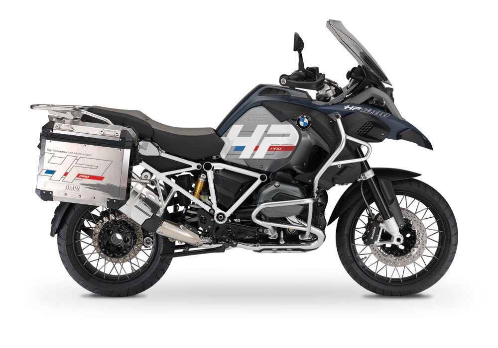 BKIT 3681 BMW R1200GS LC Adventure Ocean Blue HP Edition Side Tank Fender Stickers with Full Frame Panniers White 01