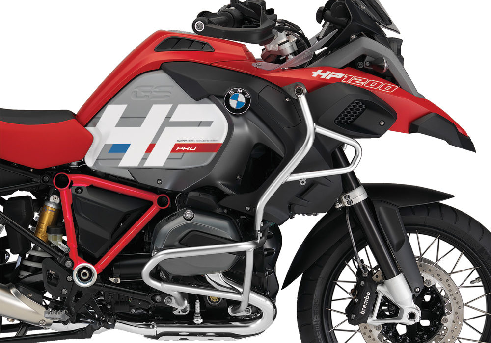 BKIT 3686 BMW R1200GS LC Adventure Racing Red HP Edition Side Tank Fender Stickers with Pyramid Frame Panniers Red 02