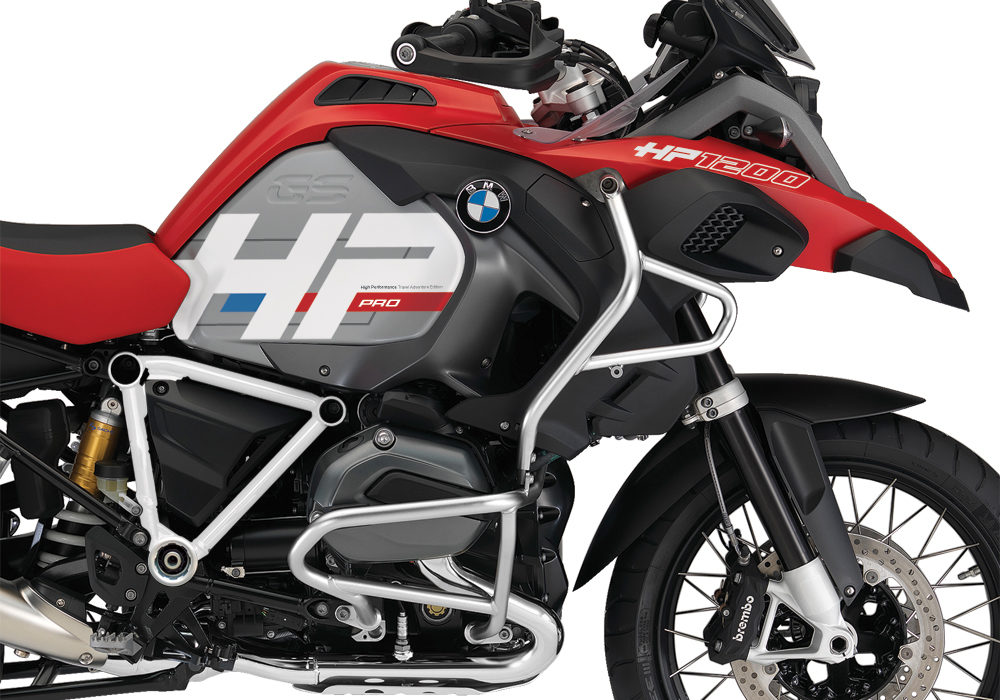 BKIT 3686 BMW R1200GS LC Adventure Racing Red HP Edition Side Tank Fender Stickers with Pyramid Frame Panniers White 02