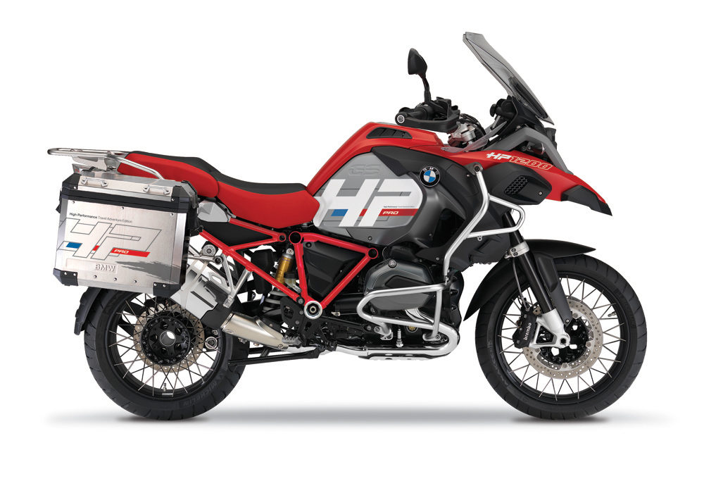 BKIT 3687 BMW R1200GS LC Adventure Racing Red HP Edition Side Tank Fender Stickers with Full Frame Panniers
