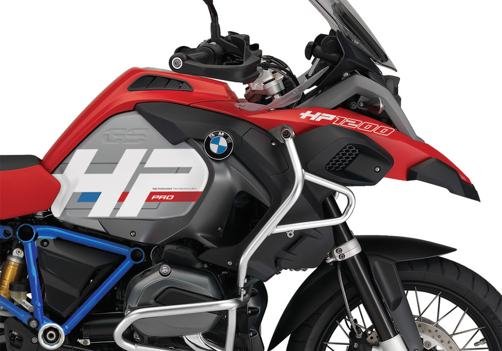 BKIT 3687 BMW R1200GS LC Adventure Racing Red HP Edition Side Tank Fender Stickers with Full Frame Panniers Blue 02