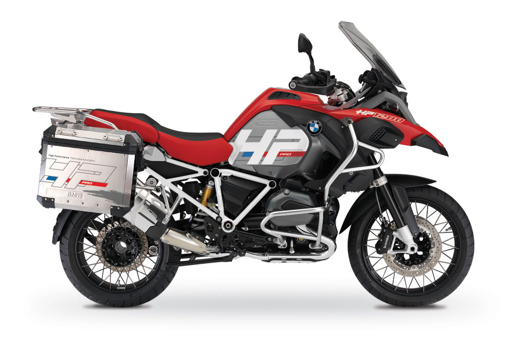 BKIT 3687 BMW R1200GS LC Adventure Racing Red HP Edition Side Tank Fender Stickers with Full Frame Panniers White 01