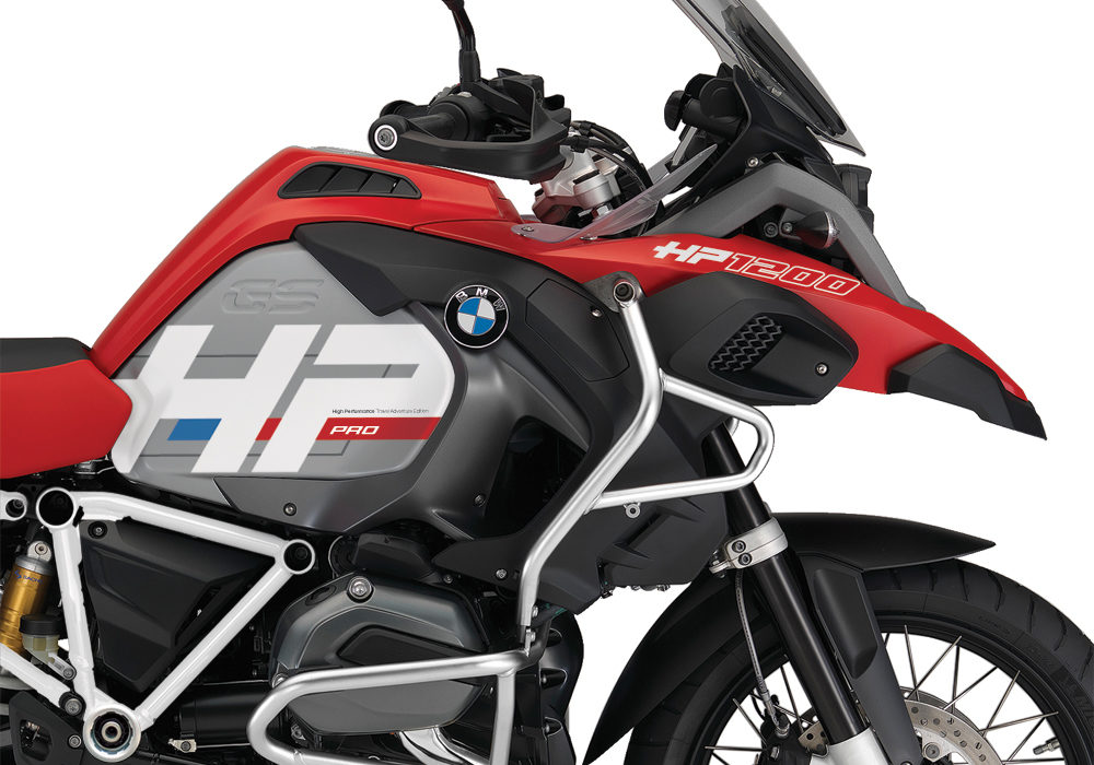 BKIT 3687 BMW R1200GS LC Adventure Racing Red HP Edition Side Tank Fender Stickers with Full Frame Panniers White 02