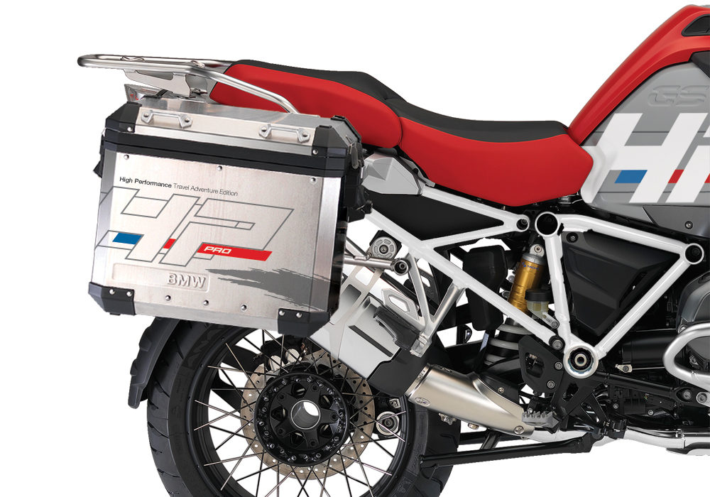BKIT 3687 BMW R1200GS LC Adventure Racing Red HP Edition Side Tank Fender Stickers with Full Frame Panniers White 03