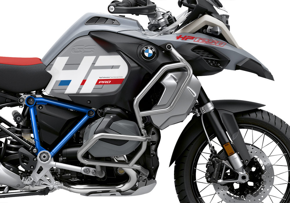 BKIT 3692 BMW R1250GS Adventure Ice Grey HP Edition Side Tank Fender Stickers with Pyramid Frame Panniers Blue 02