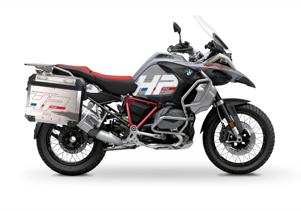 BKIT 3692 BMW R1250GS Adventure Ice Grey HP Edition Side Tank Fender Stickers with Pyramid Frame Panniers Red 01