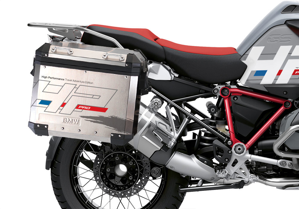 BKIT 3692 BMW R1250GS Adventure Ice Grey HP Edition Side Tank Fender Stickers with Pyramid Frame Panniers Red 03