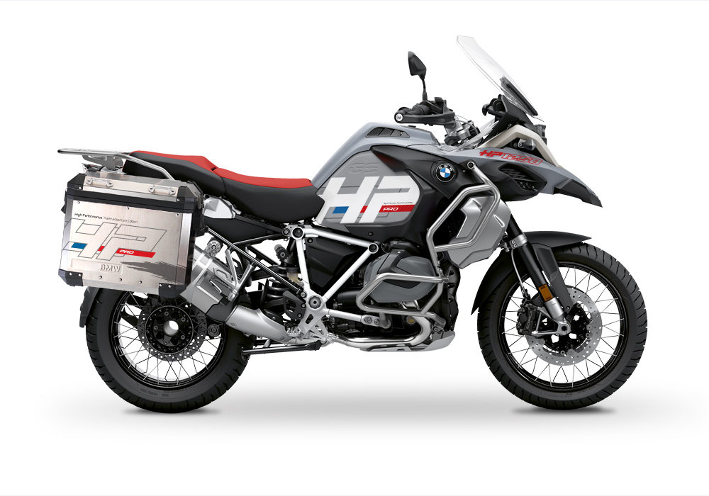 BKIT 3692 BMW R1250GS Adventure Ice Grey HP Edition Side Tank Fender Stickers with Pyramid Frame Panniers White 01