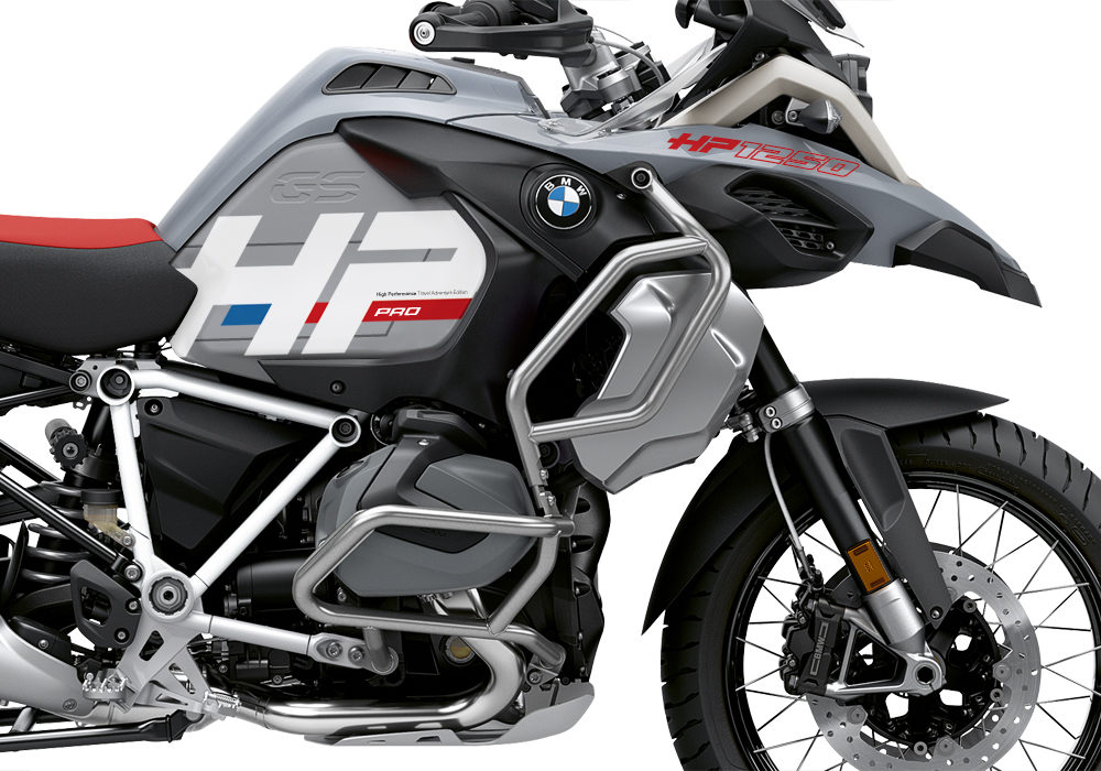 BKIT 3692 BMW R1250GS Adventure Ice Grey HP Edition Side Tank Fender Stickers with Pyramid Frame Panniers White 02