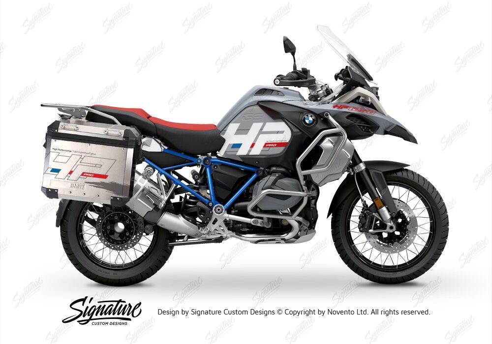 BKIT 3693 BMW R1250GS Adventure Ice Grey HP Edition Side Tank Fender Stickers with Full Frame Panniers Blue 01