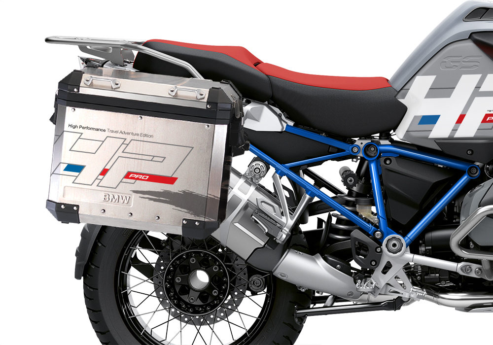 BKIT 3693 BMW R1250GS Adventure Ice Grey HP Edition Side Tank Fender Stickers with Full Frame Panniers Blue 03