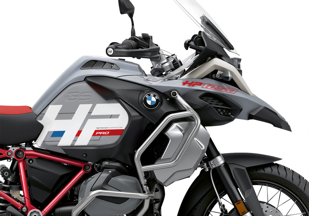 BKIT 3693 BMW R1250GS Adventure Ice Grey HP Edition Side Tank Fender Stickers with Full Frame Panniers Red 02