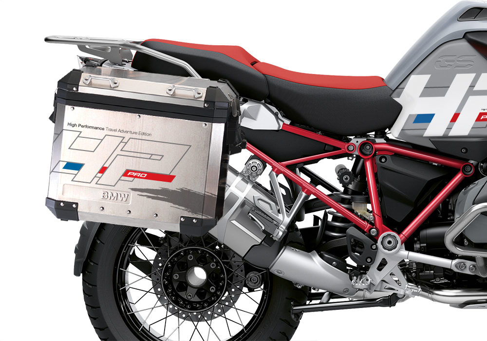 BKIT 3693 BMW R1250GS Adventure Ice Grey HP Edition Side Tank Fender Stickers with Full Frame Panniers Red 03