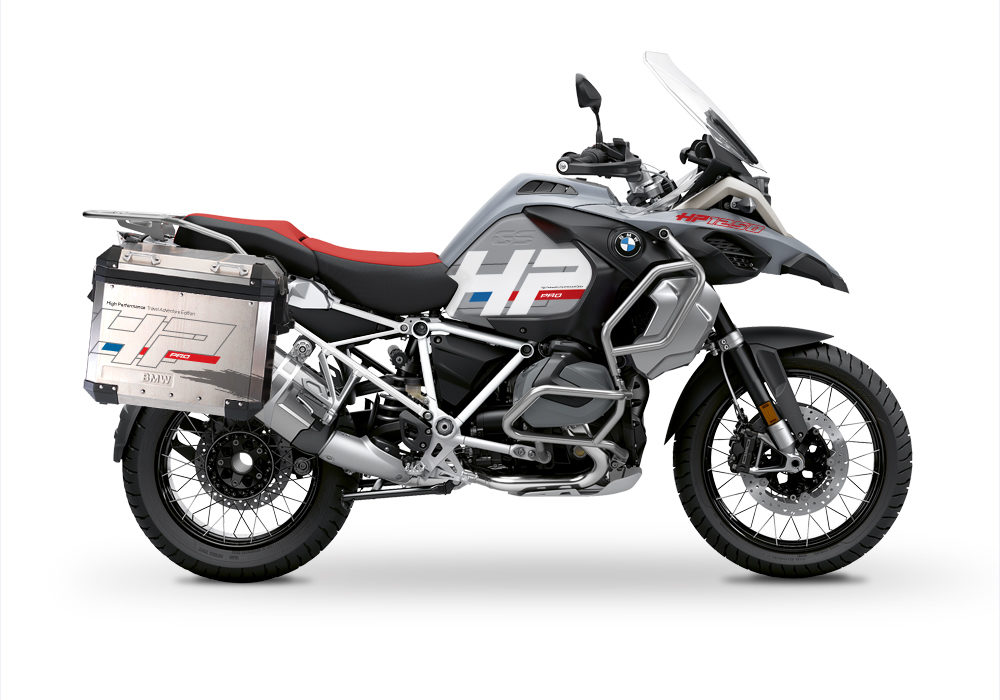 BKIT 3693 BMW R1250GS Adventure Ice Grey HP Edition Side Tank Fender Stickers with Full Frame Panniers White 01