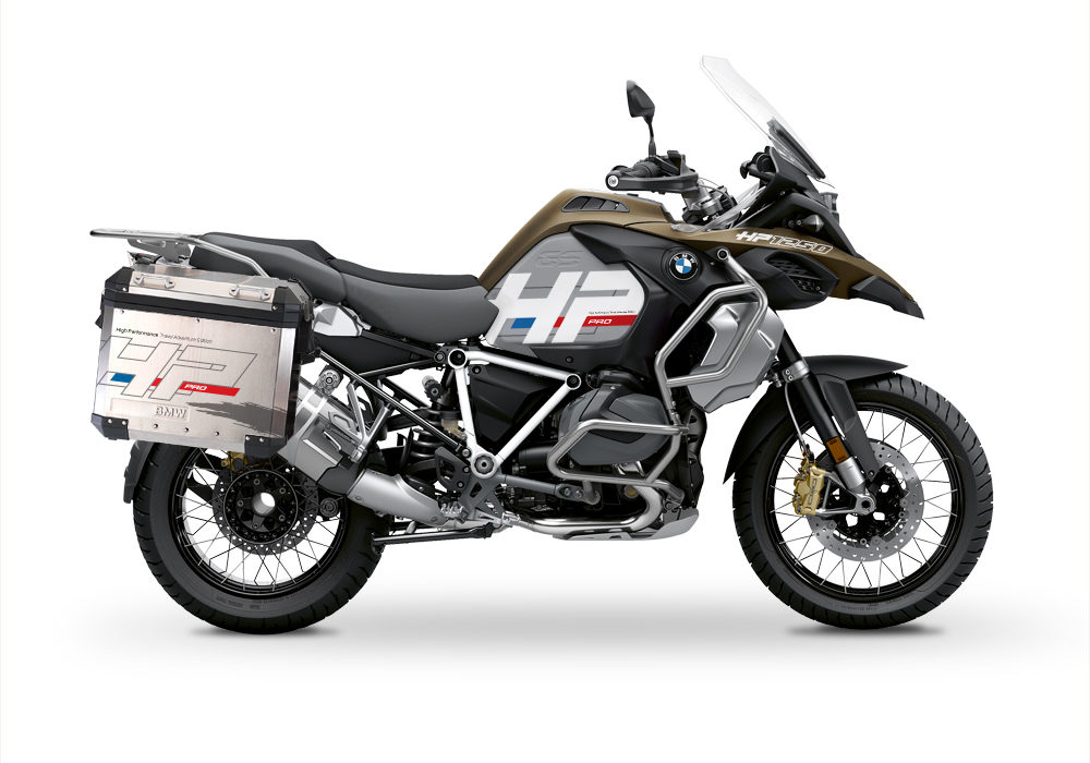 BKIT 3698 BMW R1250GS Adventure Style Exclusive HP Edition Side Tank Fender Stickers with Pyramid Frame Panniers White 01