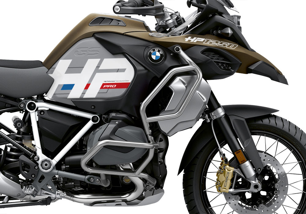 BKIT 3698 BMW R1250GS Adventure Style Exclusive HP Edition Side Tank Fender Stickers with Pyramid Frame Panniers White 02