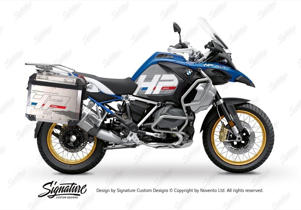 BKIT 3703 BMW R1250GS Adventure Style HP Silver Tank HP Edition Side Tank Fender Stickers with Subrame Panniers Blue 01