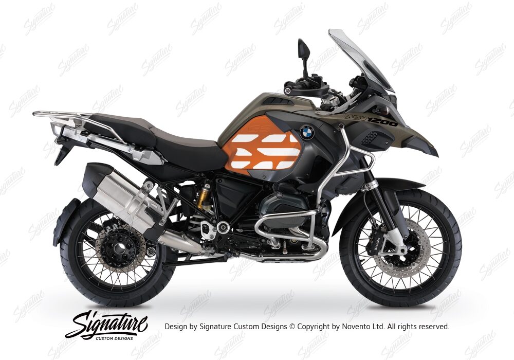 BSTI 3768 BMW R1200GS LC Adventure Olive Matte Side Tank Wrap with GS Lines Stickers Orange 01