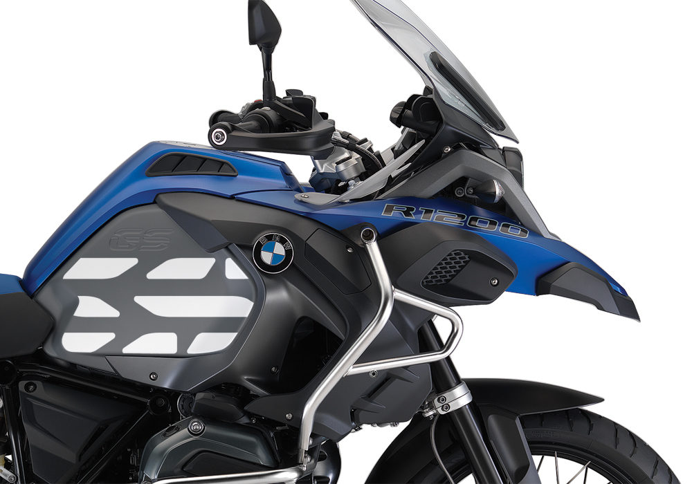 BMW R1200GS LC Adventure Racing Blue Side Tank wrap with GS-Line 