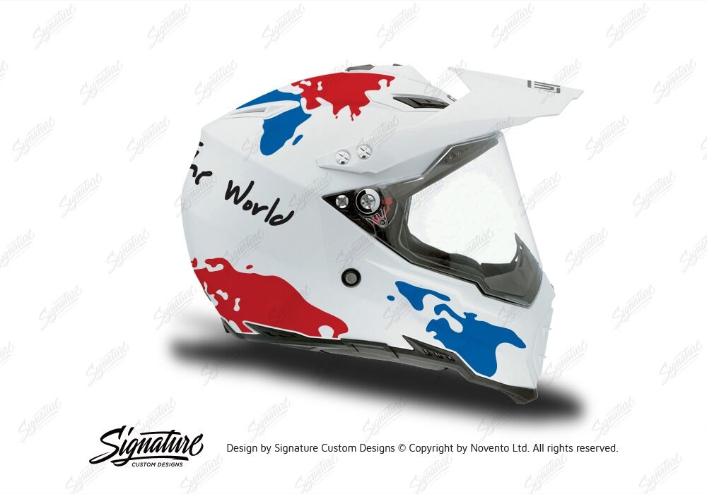 HEL 3731 AGV AX 8 DUAL Helmet White The Globe Blue Red Stickers Kit Right