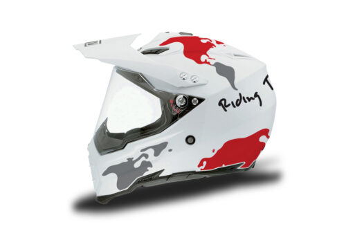 HEL 3732 AGV AX 8 DUAL Helmet White The Globe Red Silver Stickers Kit Left