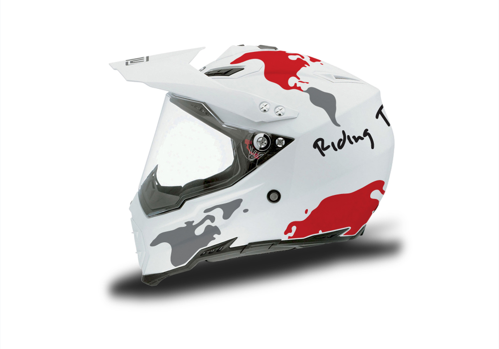 HEL 3732 AGV AX 8 DUAL Helmet White The Globe Red Silver Stickers Kit Left