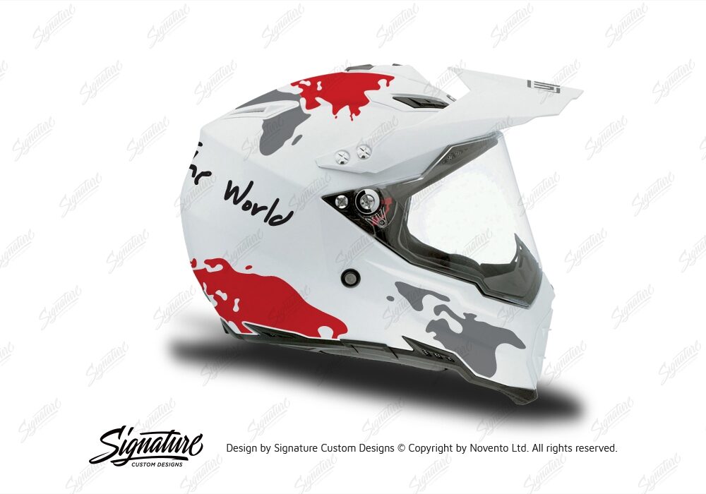 HEL 3732 AGV AX 8 DUAL Helmet White The Globe Red Silver Stickers Kit Right
