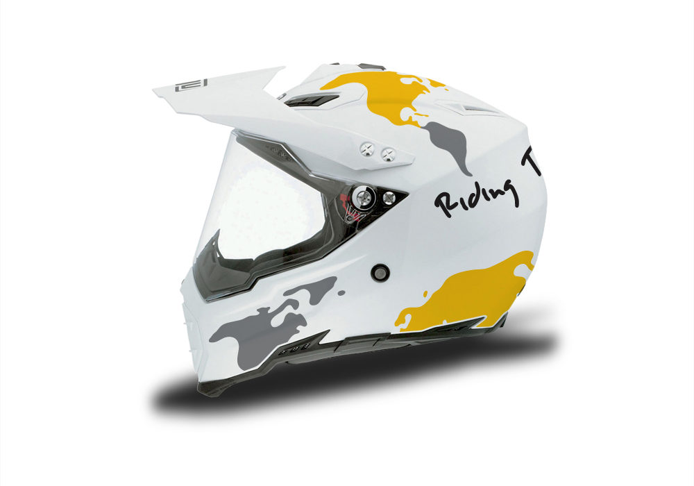 HEL 3733 AGV AX 8 DUAL Helmet White The Globe Yellow Silver Stickers Kit Left