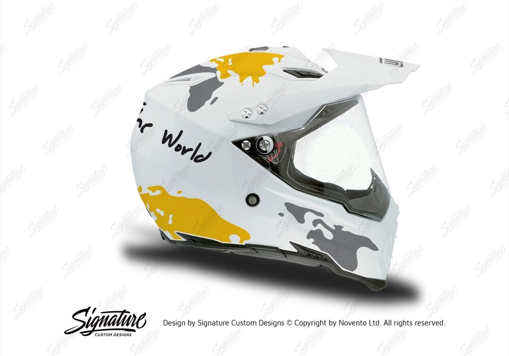HEL 3733 AGV AX 8 DUAL Helmet White The Globe Yellow Silver Stickers Kit Right