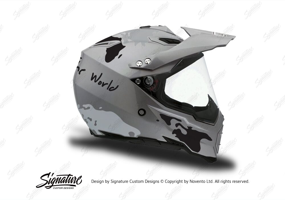 HEL 3734 AGV AX 8 DUAL Helmet Titanium The Globe Black Silver Stickers Kit Right