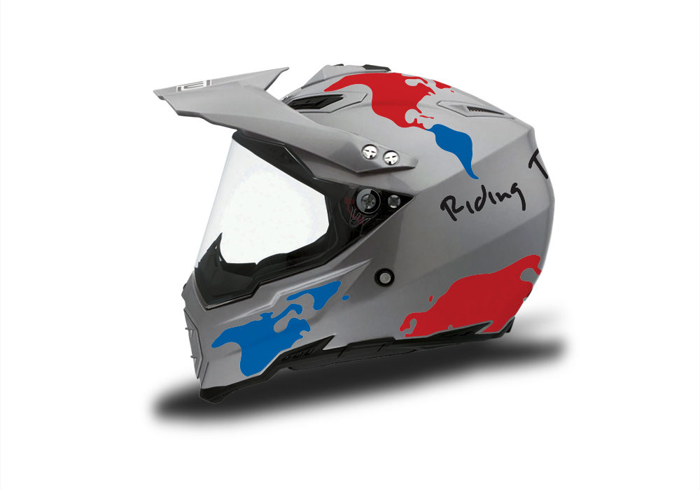 HEL 3735 AGV AX 8 DUAL Helmet Titanium The Globe Blue Red Stickers Kit Left
