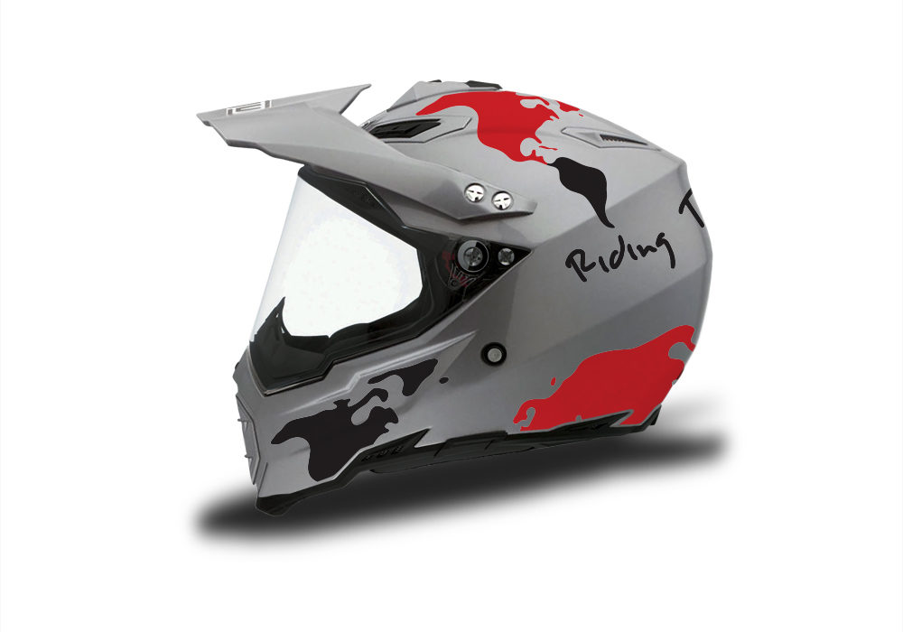 HEL 3736 AGV AX 8 DUAL Helmet Titanium The Globe Red Black Stickers Kit Left