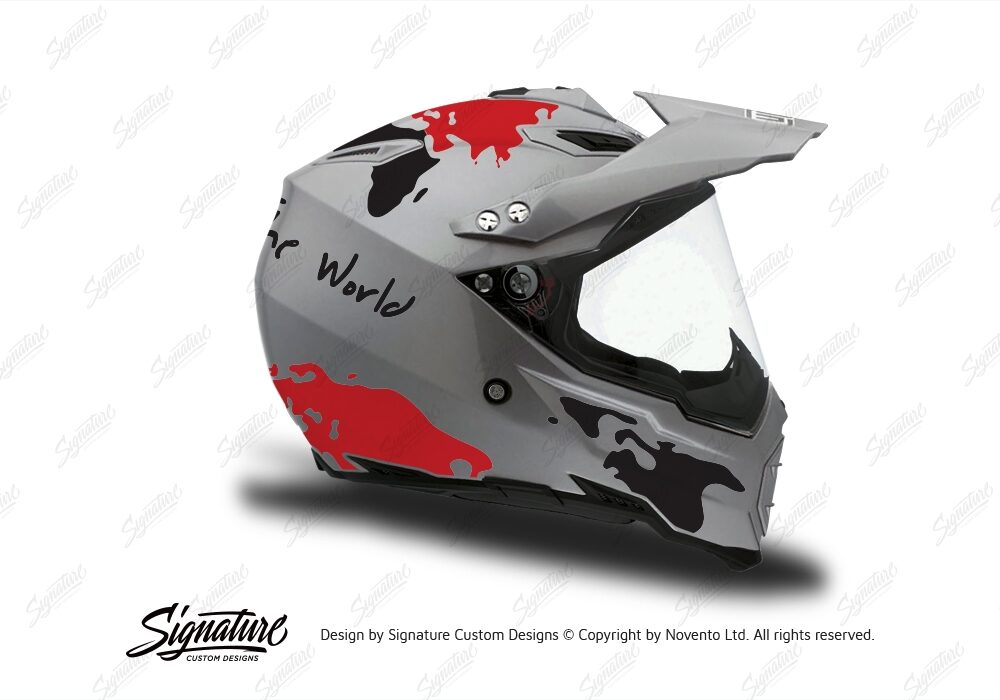 HEL 3736 AGV AX 8 DUAL Helmet Titanium The Globe Red Black Stickers Kit Right