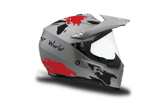 HEL 3736 AGV AX 8 DUAL Helmet Titanium The Globe Red Black Stickers Kit Right