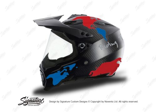HEL 3739 AGV AX 8 DUAL Helmet Carbon The Globe Blue Red Stickers Kit Left