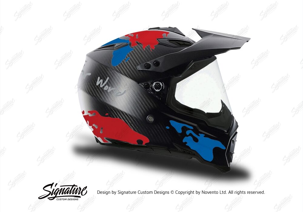 HEL 3739 AGV AX 8 DUAL Helmet Carbon The Globe Blue Red Stickers Kit Right