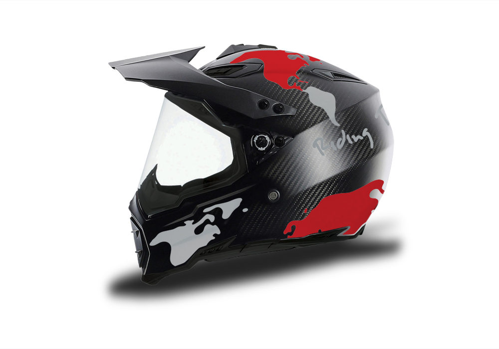 HEL 3740 AGV AX 8 DUAL Helmet Carbon The Globe Red Silver Stickers Kit Left