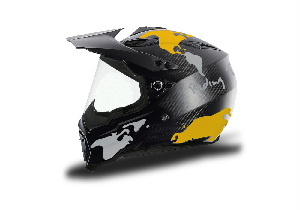 HEL 3741 AGV AX 8 DUAL Helmet Carbon The Globe Yellow Silver Stickers Kit Left