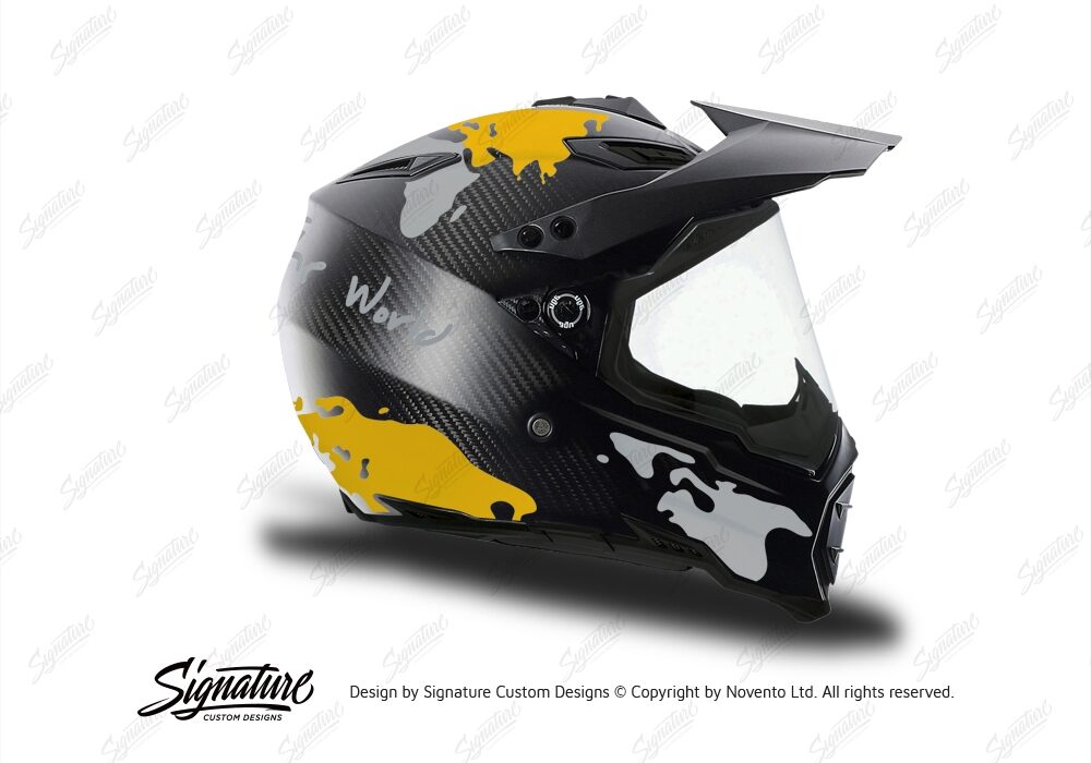 HEL 3741 AGV AX 8 DUAL Helmet Carbon The Globe Yellow Silver Stickers Kit Right