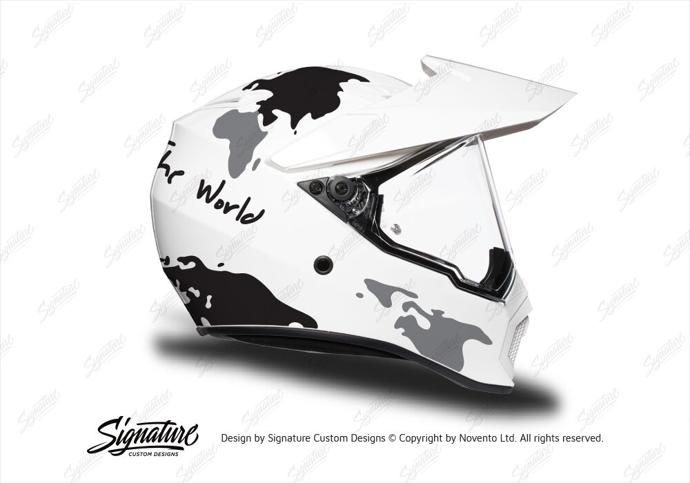 HEL 3742 AGV AX 9 Helmet White The Globe Black Silver Stickers Kit Right