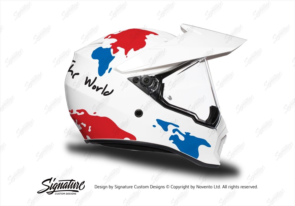 HEL 3743 AGV AX 9 Helmet White The Globe Red Blue Stickers Kit Right