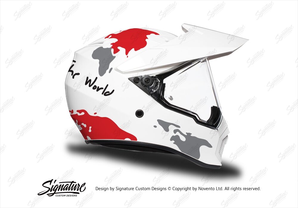 HEL 3744 AGV AX 9 Helmet White The Globe Red Silver Stickers Kit Right